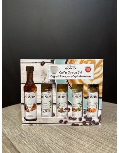 Coffret 5 sirops pour le café  : caramel/ vanille/pain d'épice/noisette et amaretto